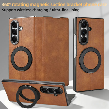 Magnetic Plain PU Leather Flip Phone Case With 360° Rotatable Ring Kickstand Holder for Samsung For Galaxy Z Fold 8 Ultra 7/6