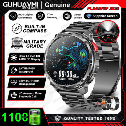 2026 New 1100mah AMOLED Smart Watch Men 170+Sport Fitness LED Flashlight IP69 Waterproof Bluetooth call GPS track Smartwatch iOS