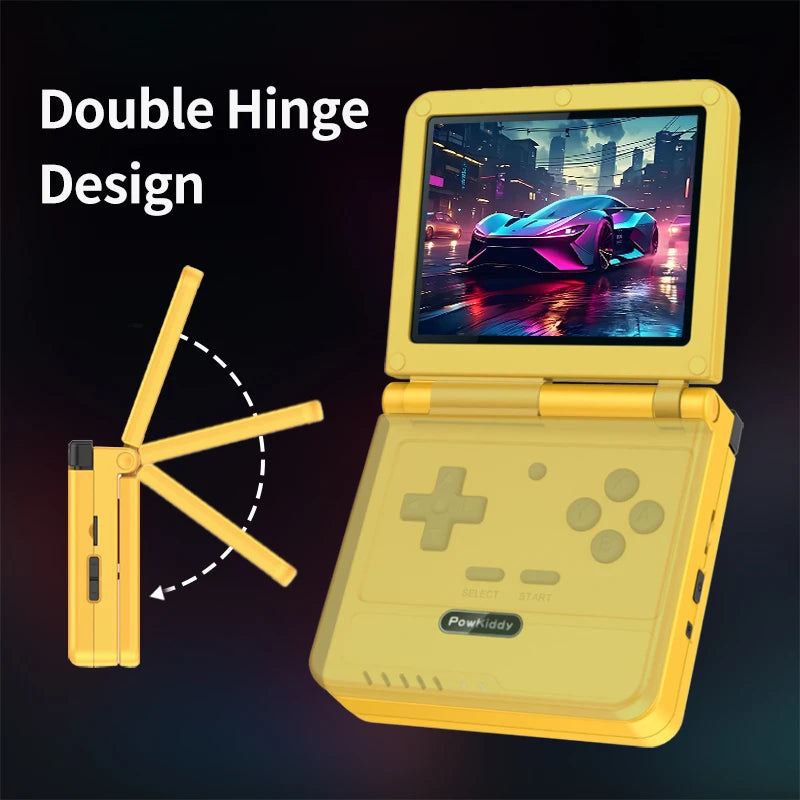 POWKIDDY Retro Flip V90S Portable Handheld Game Console 3.5-inch 640*480 IPS Screen A133Plus Vibration Function Children's Gifts