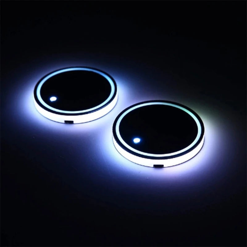 2pcs Universal Auto Car LED Cup Holder Water Bottom Mat RGB Light Decor Drink