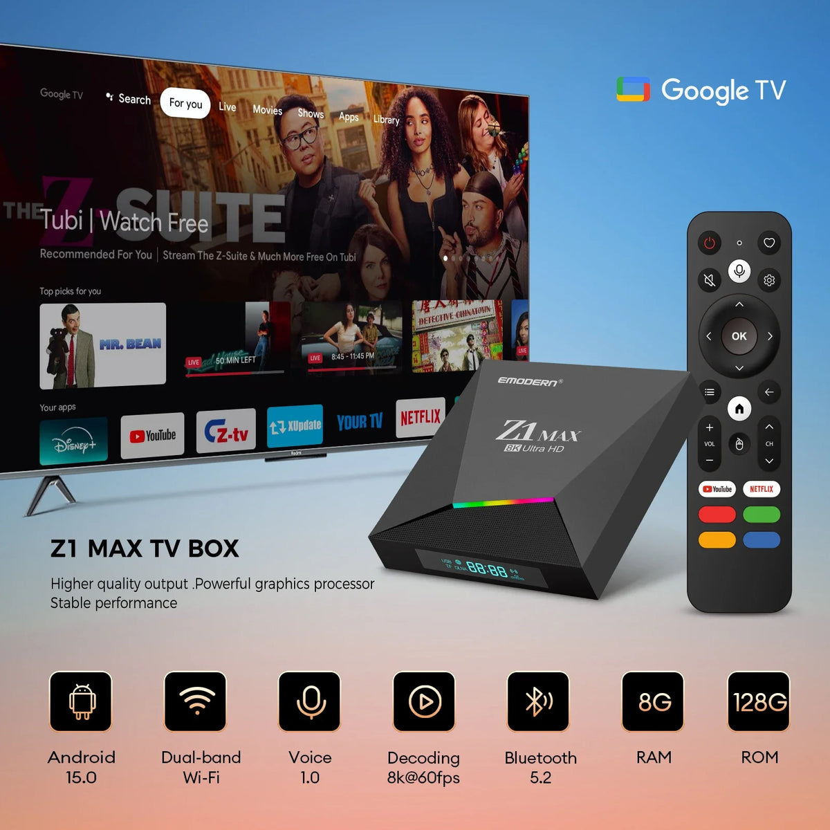 Z1 Max TV Box Android 15 IPTV Allwinner H618 Quad Core 4G 5G Dual WiFi HD 8K 4K Media Player BT 5.0 Support Voice Remote TV Box