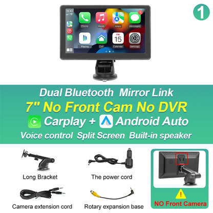 XIMA 7 inch Dash Cam 4K Car DVR Wireless Carplay Android Auto GPS Navigation Video Recorder Dashboard Dual Lens Reversing
