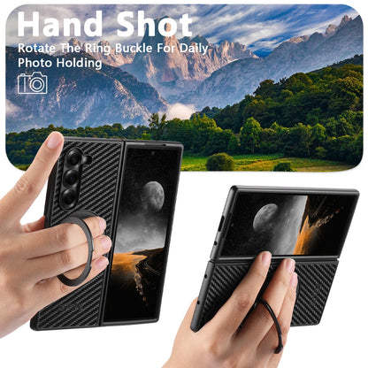 Mobile Phone Case Magnet Wireless Charging 360° Rotating Stand Faux Leather Ring Buckle For Samsung Galaxy Z Fold 8 Ultra 7 6 5