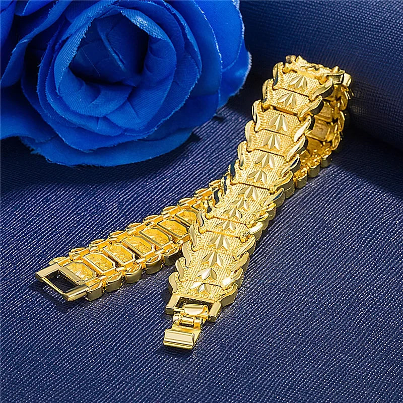 21cm Retro Fashion European Coin Gold-plated Jewelry Copper Plating 18K Gold Men's Wide Version Bracelet Watch Chain Wholesale