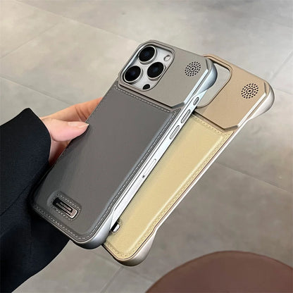 Luxury Classic Leather Magnetic Frameless Phone Case For iPhone 15 16 17 Pro Max Air Plus 14 13 12 11 Plating Protection Cover