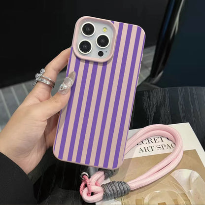 Couple Stripes Hand Wrist Strap Phone Case For iPhone 17 13 11 12 Pro Max Plus 15 14 16 XR XS 17 Air With Lanyard SIlicone Cover