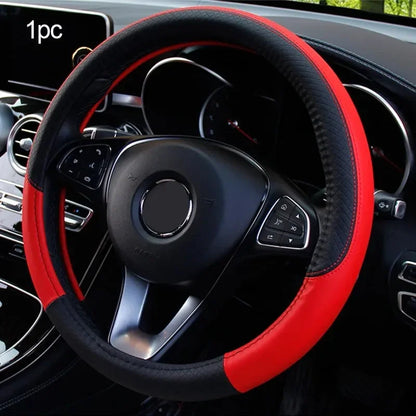 Perforated Nappa Leather Car Steering Wheel Cover Warm in Winter and Cool in Summer, Universal 15 Inch, Anti-Slip, Odorless