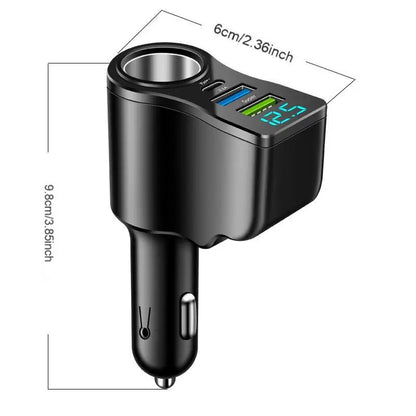 4 in 1 Car Charger Adapter 66W PD Fast Charging USB C Car Charger Cigarette Lighter Splitter with Digital Display