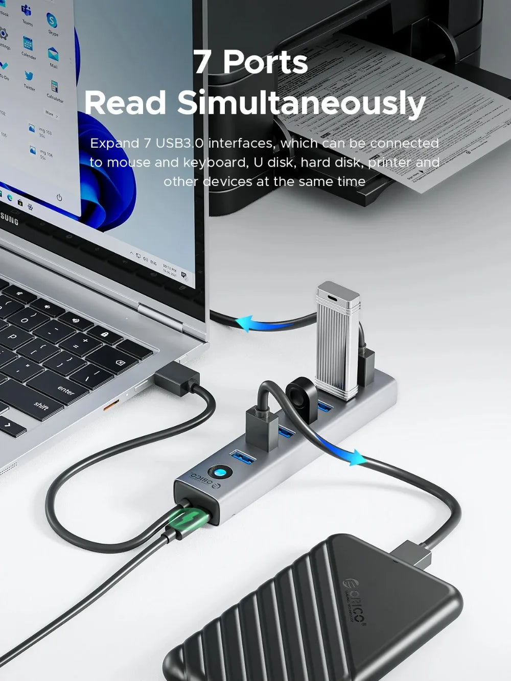 ORICO USB HUB 4/7 Ports Splitter USB 3.0 HUB High-Speed Transmission Type C HUB Laptop Expansion Computer Accessories for Laptop