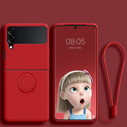 Luxury Liquid Silicone Ring Holder Magnetic Bracket Phone Case For Samsung Galaxy Z Flip 3 4 5 6 7 8 Flip8 Flip7 5G Back Cover