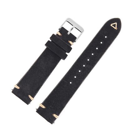 Suede Leather Watch Strap 18mm 19mm 20mm 21mm 22mm 24mm Grey Vintage Band Replacement Wristband Handmade Stitching Watchband
