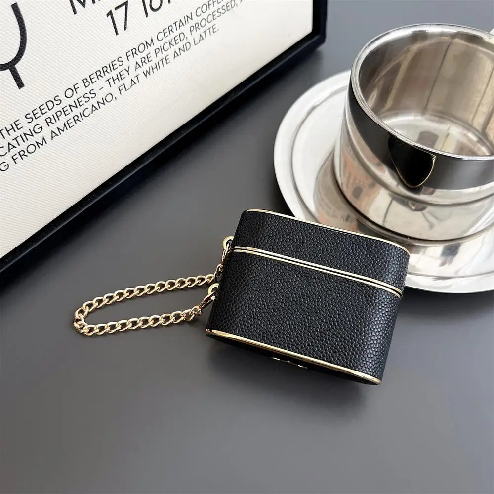 Bucket Bag Earphone Case for Apple Airpods 1/2/3Pro2 High Quality Electroplated Leather Soft Case with Pendant Chain Fashionable