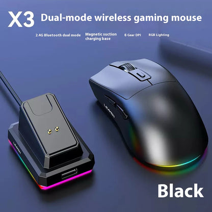 NexusClick Dual Mode Wireless Gaming Mouse,Lightweight RGB Backlit Magnetic Charging Dock DPI Adjustable Ergonomic for Laptop PC
