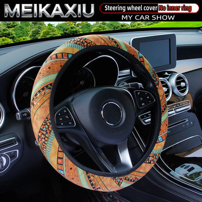 38CM Ethnic Bohemian Style Fabric Car Steering Wheel Cover All-Season Use No Inner Ring Automotive Decoration Accessory