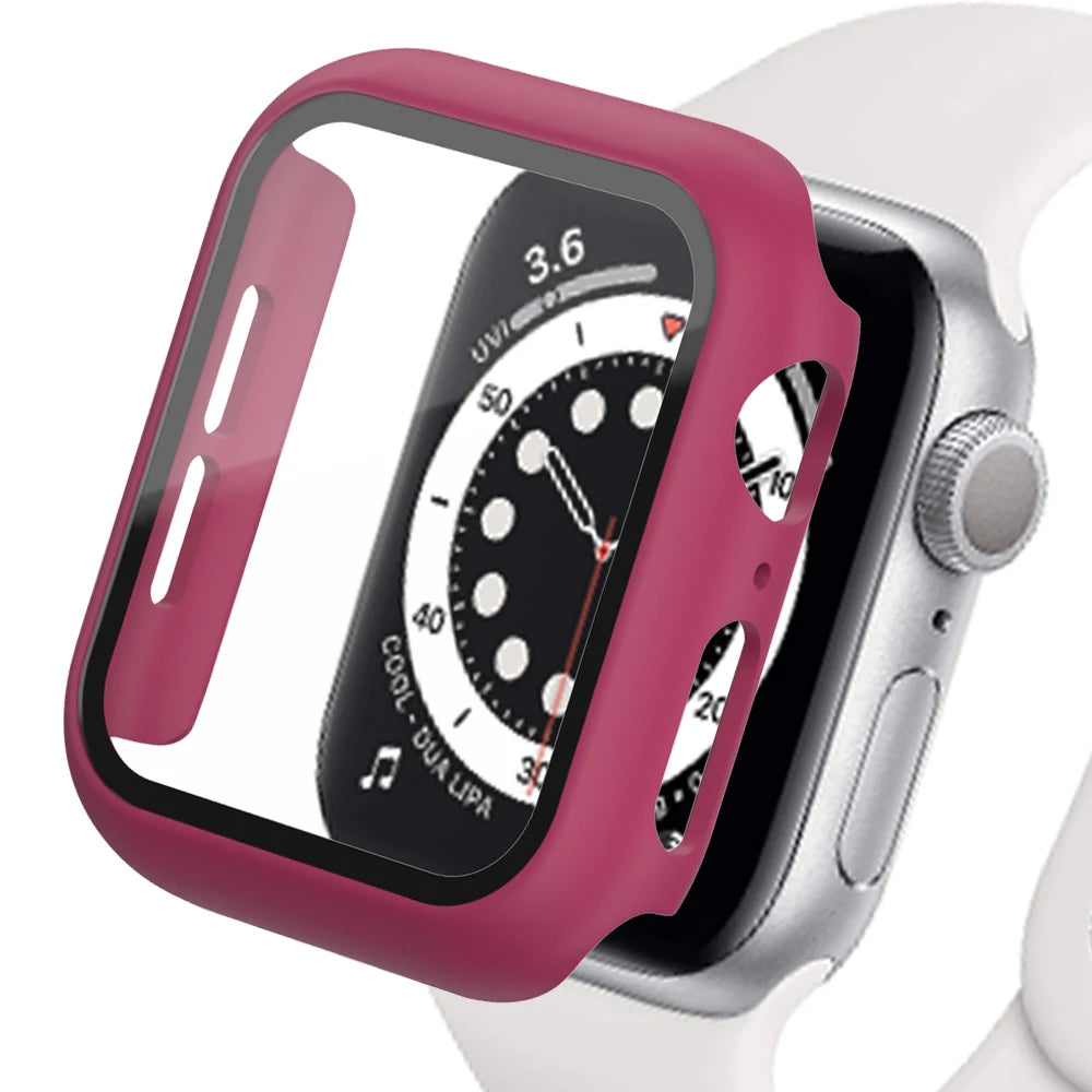 Glass+Matte Watch Cover for Apple Watch Case 45mm 41mm 44mm 40mm 42mm 38mm Bumper+Screen Protector for Iwatch SE 8 7 6 5 4 3 2 1