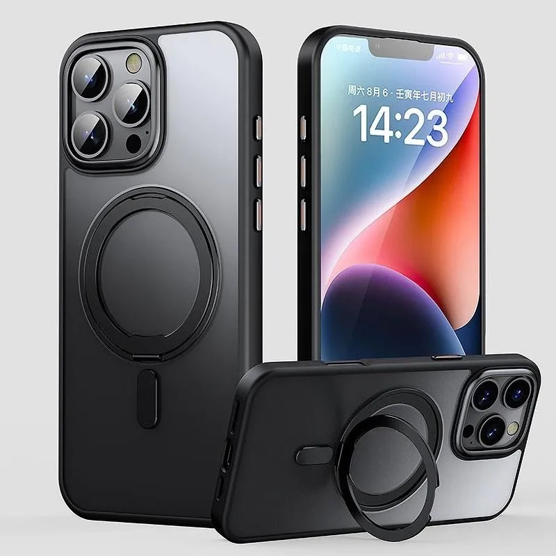 Transparent Phone Case for iPhone 17 Pro Max 16 Plus 15 14 With Magnetic MagSafe Rotating Bracket Shock Proof Protective Cover