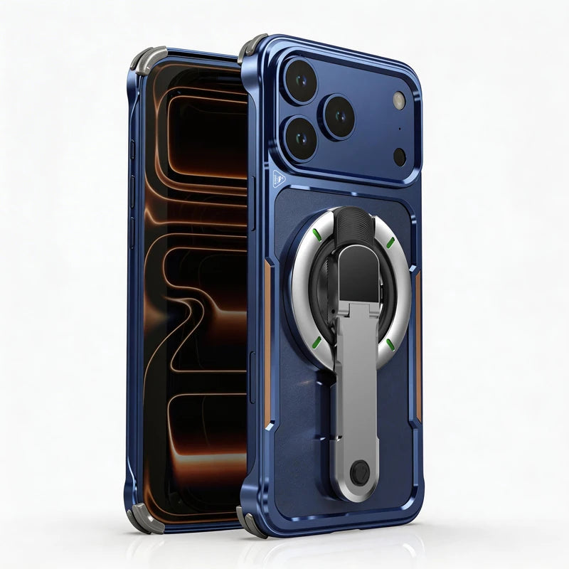 2-in-1 Detachable 360 Rotating Magnetic Bracket Metal Frameless Phone Case for iPhone 17 Pro Max Shockproof for Magsafe Cover