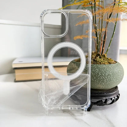 Crossbody Lanyard Clear Magnetic Case For iPhone 15 Pro 16 14 13 12 Pro Max For Magsafe Shockproof Acrylic Hard PC Back Cover