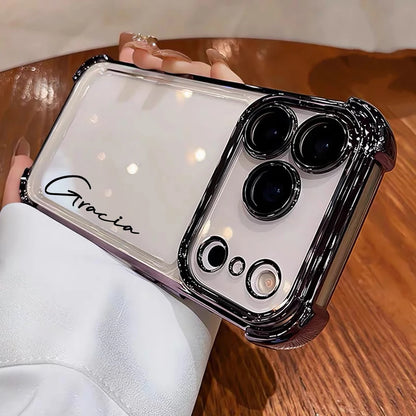 Customized Name Plating Clear Phone Cover For iPhone 11 12 13 14 15 16 17 18Pro Max Acrylic Lens Protector Four-Corner Anti-fall