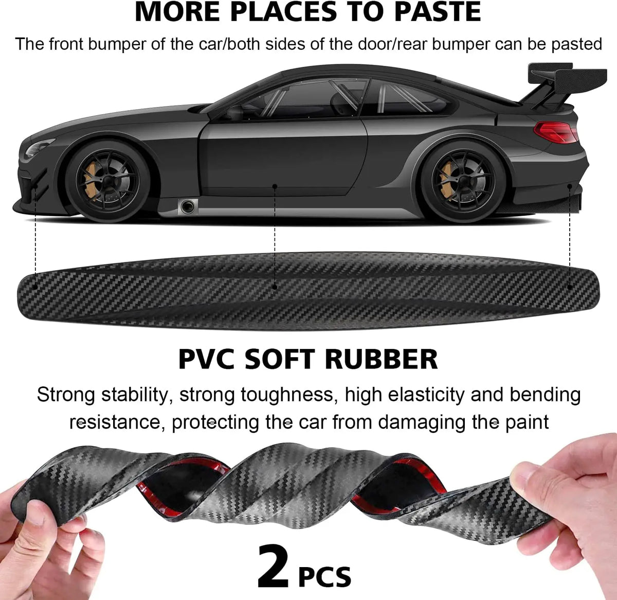 2pcs Bumper Anti-Collision Strip, Anti-Scratch Strip, Car Decorating Trim Car Door Protector Universal for Cars SUV Pickup Truck