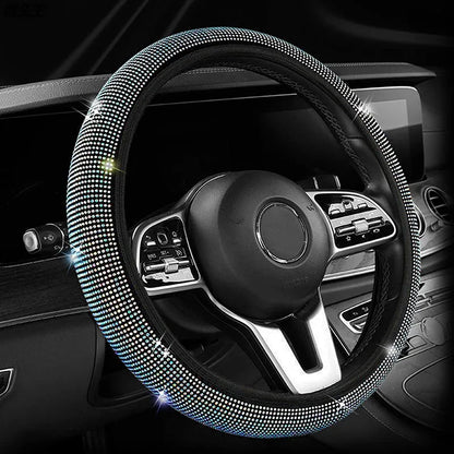 Bling Bling Diamond Rhinestones Crystal Car Steering Wheel Cover PU Leather Auto Accessories Case Car Styling