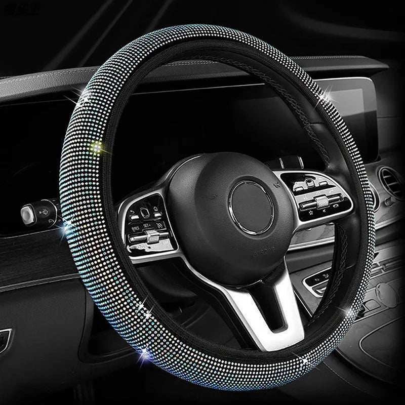 Bling Bling Diamond Rhinestones Crystal Car Steering Wheel Cover PU Leather Auto Accessories Case Car Styling