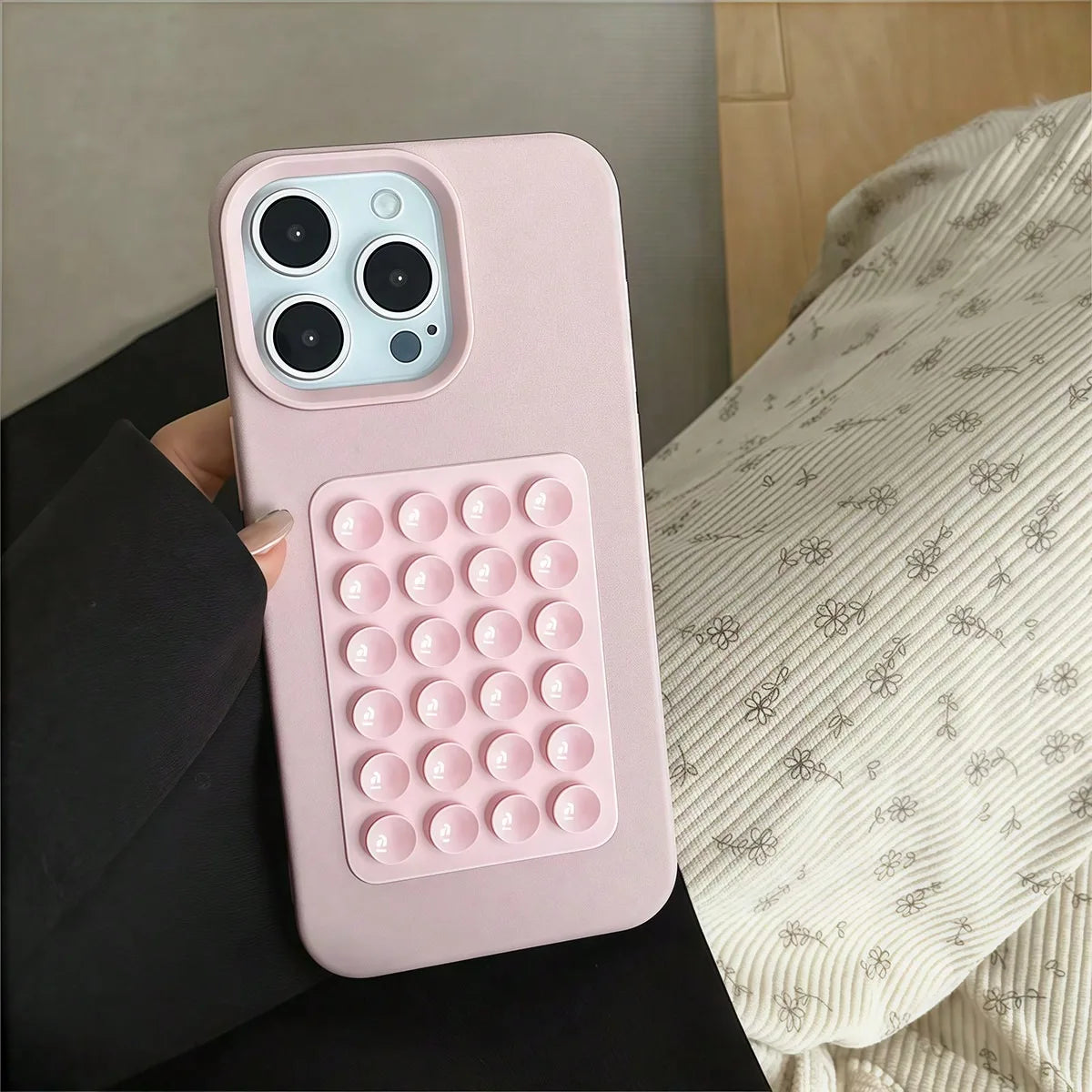 3D Suction Cup Stand Litchi Pattern Phone Case For iPhone 17 16 15 Pro Max Plus 16E 14 13 12 11 Pro Max X XS XR Shockproof Cover