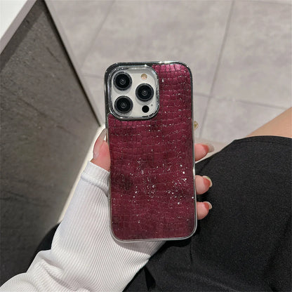 Luxury Glossy Crocodile Pattern Case For iPhone 17 Air 16 15 14 13 12 11 Pro Max Plus Plating Cool Armor Shockproof Bright Cover