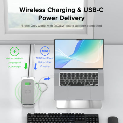 PULWTOP 8-IN-1 Laptop Docking Station, 10W Max Wireless Charging Pad, 4K@60Hz HDMI Display ,5 USB Ports PD100W RJ45, 36W DC
