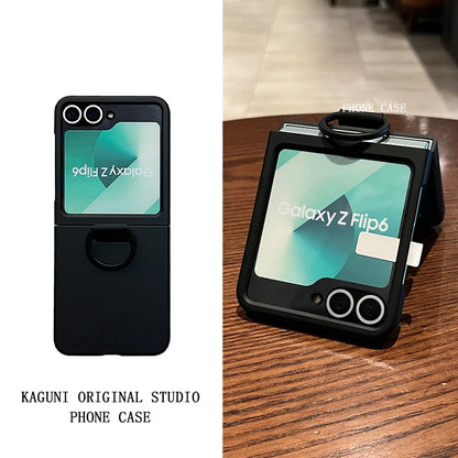 Liquid Silicone Original Ring Bracket Case for Samsung Galaxy Zflip 7FE Z Flip 5 6 7 8 Screen Glass Film 2in1 Shockproof Cover