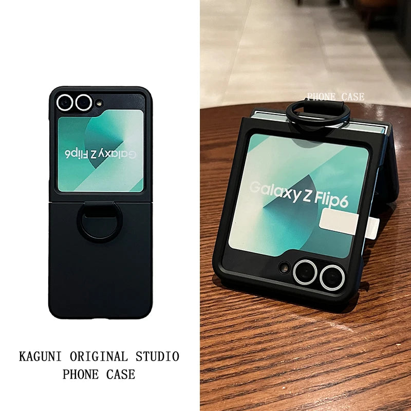 Liquid Silicone Original Ring Bracket Case for Samsung Galaxy Zflip 7FE Z Flip 5 6 7 8 Screen Glass Film 2in1 Shockproof Cover