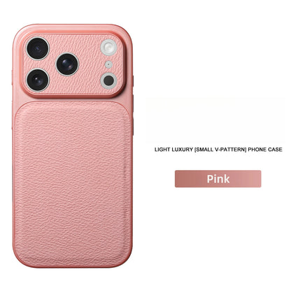 Solid Color Lychee Grain Leather Phone Case, Anti-Scratch & Shockproof Protective Cover for iPhone 17 Pro Max  16 15 14 13 Air