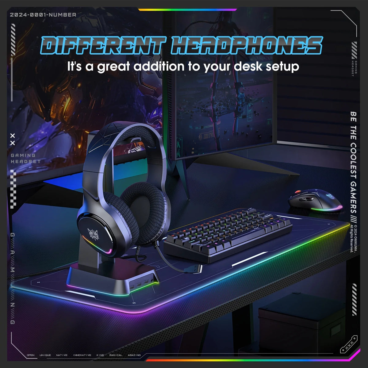 Onikuma X31 Gaming Headset Gaming headphones 3.5 mm speaker 50mm RGB power supports PC/Mobile/Console