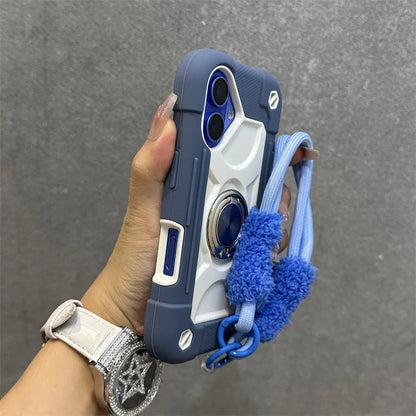 Luxury Heavy Duty Ring Holder Lanyard Case for iPhone 17 18 ProMax PC TPU Armor Cover for iPhone 11 12 13 14 15 16 Pro Max Plus