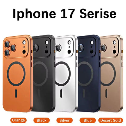 Aluminum Metal Frame Magnetic Case For iPhone 13 12 14 15 16 17 18 Pro Max For Magsafe Wireless Charging Lens Film PC Back Panel