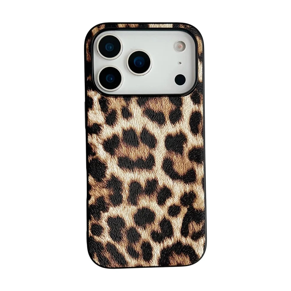 Snake Lichi Pattern Leopard Print PU Leather Case for IPhone 17 Air 16 15 14 Plus Pro Max Shockproof Rugged Protector Back Cover
