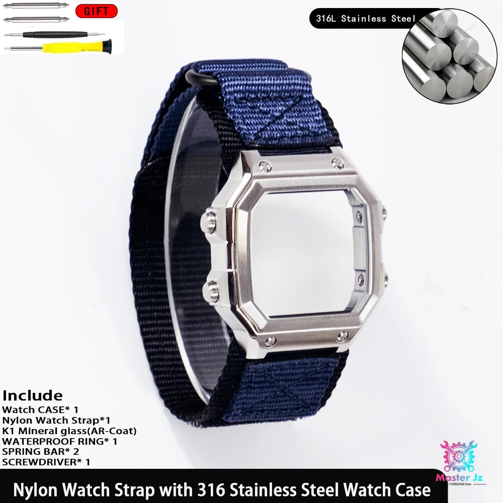 Nylon Strap For Casio AE1200 Square Watch 18mm Quick Release Breathable Sport Band With 316 Stainless Steel Case Waterproof Ring