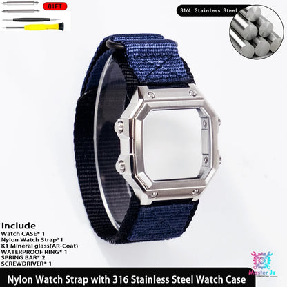 Nylon Strap For Casio AE1200 Square Watch 18mm Quick Release Breathable Sport Band With 316 Stainless Steel Case Waterproof Ring