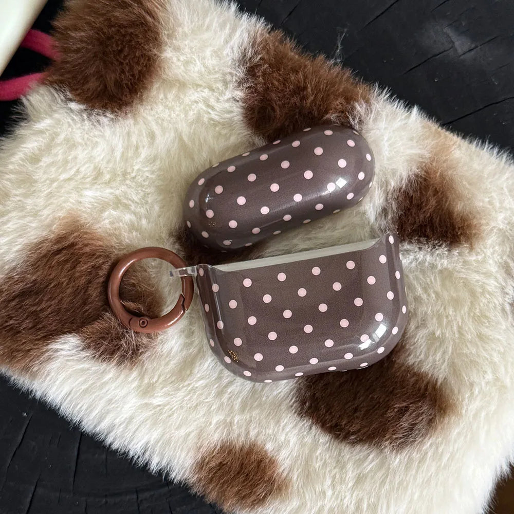 korea style cute polka dot white coffee color gloss soft shockproof fall protection cover case for apple airpods 1 2 3 4 pro 3 2