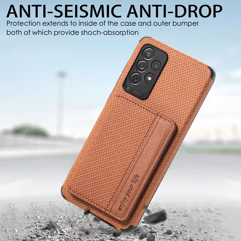 Carbon Fiber RFID Magnetic Leather Wallet Card Holder Case for Samsung Galaxy S25 S26 S22 Plus S21 S23 S24 Ultra S20 Fe Cover