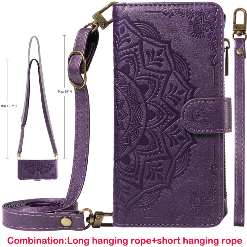Leather Case For Samsung Galaxy S25 FE S26 Ultra S7 Edge S8 S9 Plus S10 Lite Note 10 8 Flip Wallet Zipper 9 Card Phone Cover