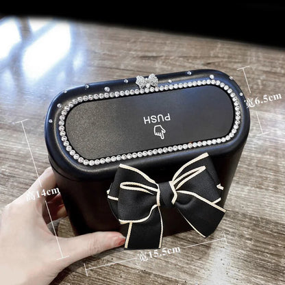 Cute Bowknot Car Trash Bin Can Hanging Auto Dust Organizer Rubbish Bag Garbage Container Storage Box Bucket Auto Accessories