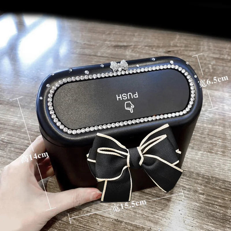 Cute Bowknot Car Trash Bin Can Hanging Auto Dust Organizer Rubbish Bag Garbage Container Storage Box Bucket Auto Accessories