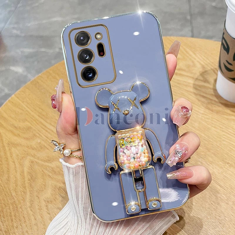 Cartoon Bear Lanyard Plating Phone Stereoscopic Holder Case For Samsung Galaxy Note 20 Ultra Note 10 Lite 8 9 M30S M42 M54 Cover