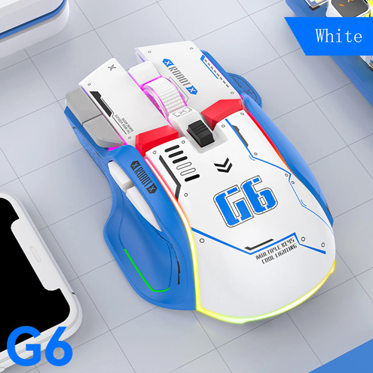 FreeWolf G6 Mechanical Wired Gaming Mouse 12800 DPI RGB Backlit Macro Ergonomic Mecha Design Ergonomic Gaming Office