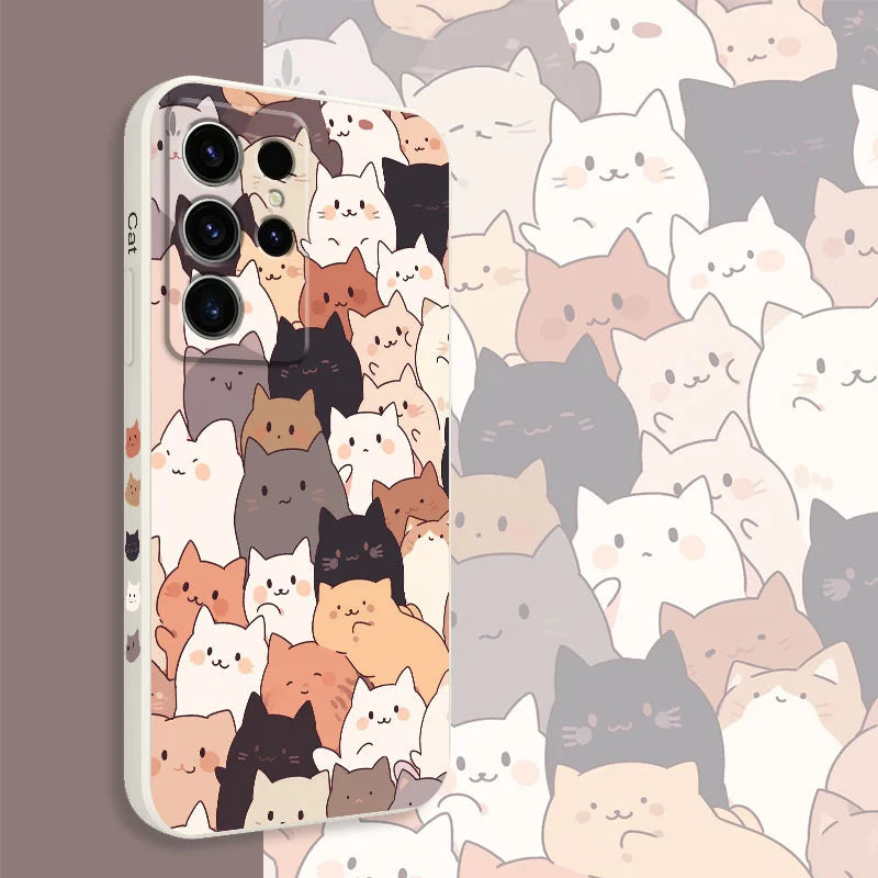 Stacking Cat Phone Case For Samsung Galaxy S25 FE S24 S23 S22 S21 S20 Ultra Plus Note 20 Ultra 10 Plus Cover