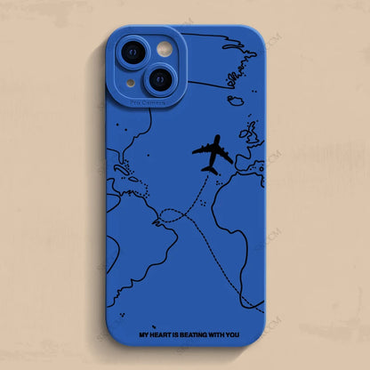 Travel-nspired Airplane Route Desian Phone Case For iPhone 17 16 15 14 13 12 11 Pro Max Mini 8 7 Plus XR XS Soft Silicone Covers