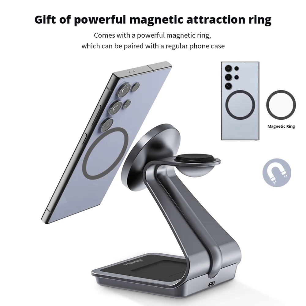 Bonola Magnetic 3 in 1 Wireless Charger Station for Samsung S24 Ultra/S25/26 Fast Charging Stand for Galaxy Watch 8/7/6/Earbuds