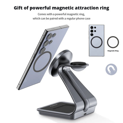 Bonola Magnetic 3 in 1 Wireless Charger Station for Samsung S24 Ultra/S25/26 Fast Charging Stand for Galaxy Watch 8/7/6/Earbuds