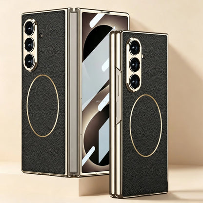 Electroplated Hard PC Leather Back Cover Case for Samsung Galaxy Z Fold 8 Ultra Fold 7 with Glass Screen Film